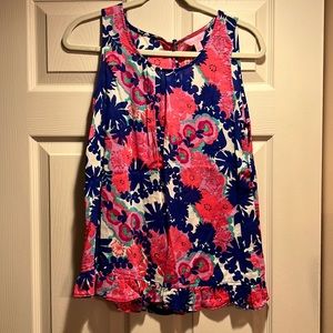 Lilly Pulitzer Women's Sleeveless Floral Ruffle Hem Tank Top Size Medium